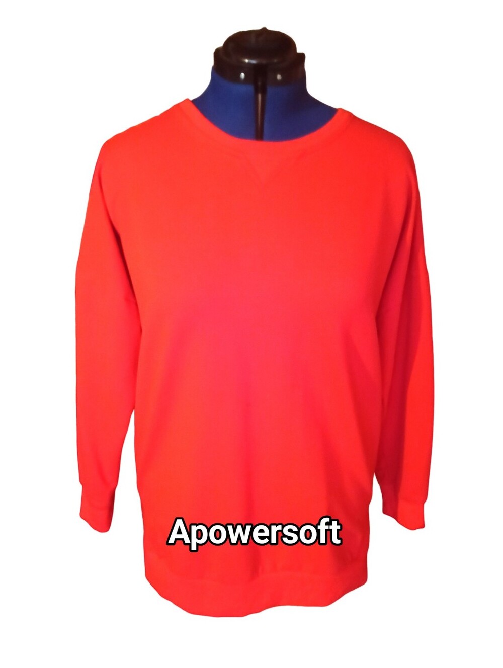 Bold Bright Red Tunic-Length Crewneck Sweatshirt — Size Large